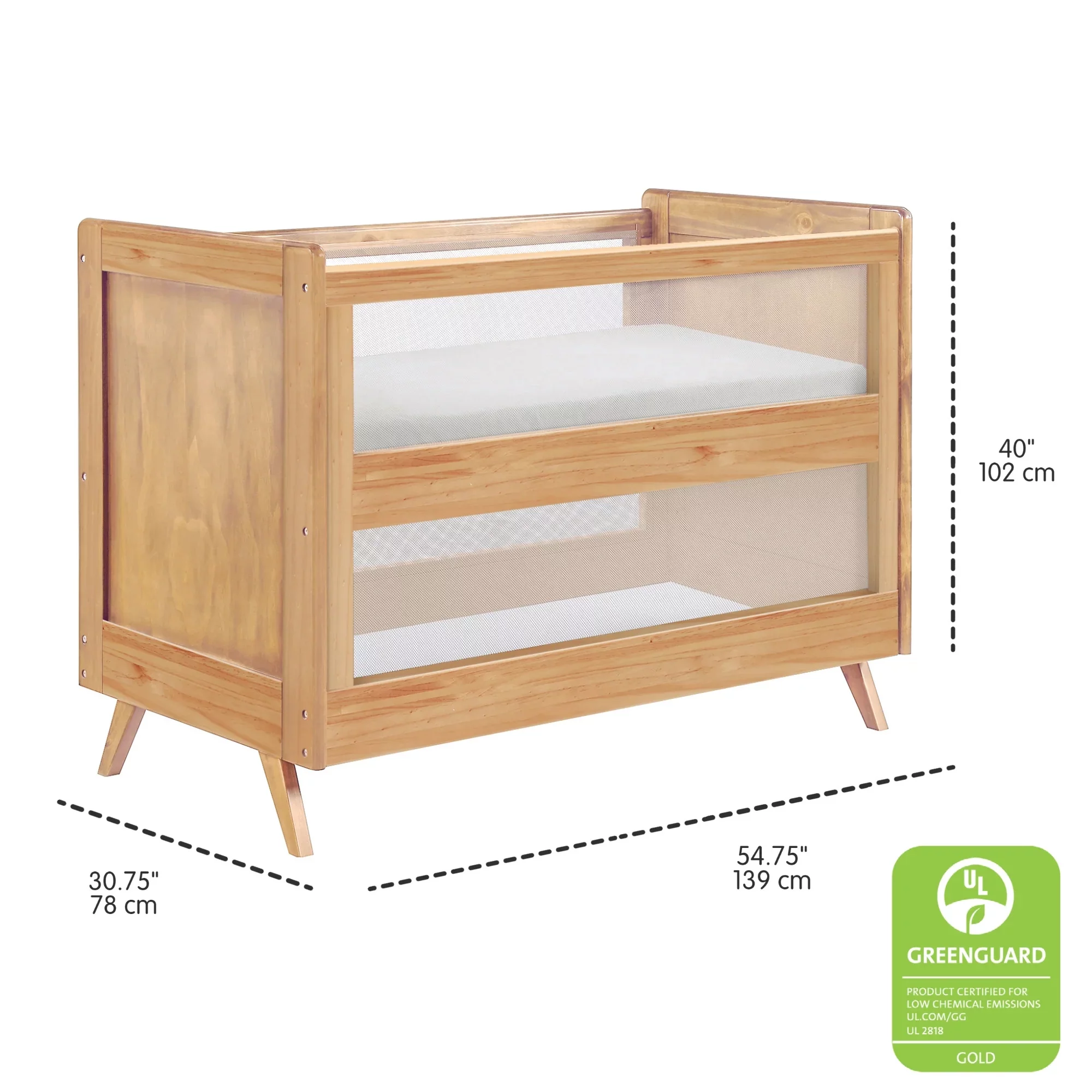 BreathableBaby Breathable Mesh 3-in-1 Convertible Crib, Beech, Greenguard Gold Certified