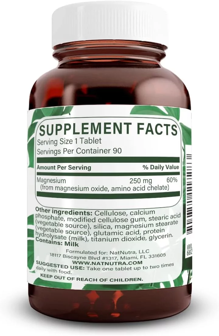 Natural Nutra Chelated Magnesium Oxide 250mg, Promotes Healthy Bones, Dental Health - 90 Tablets