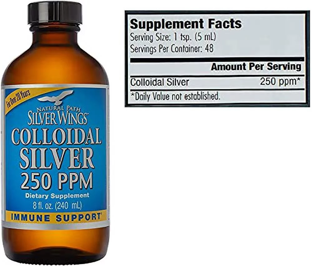 Natural Path Silver Wings Colloidal Silver Bottle 250PPM 8Oz +Dropper 250PPM 2Oz