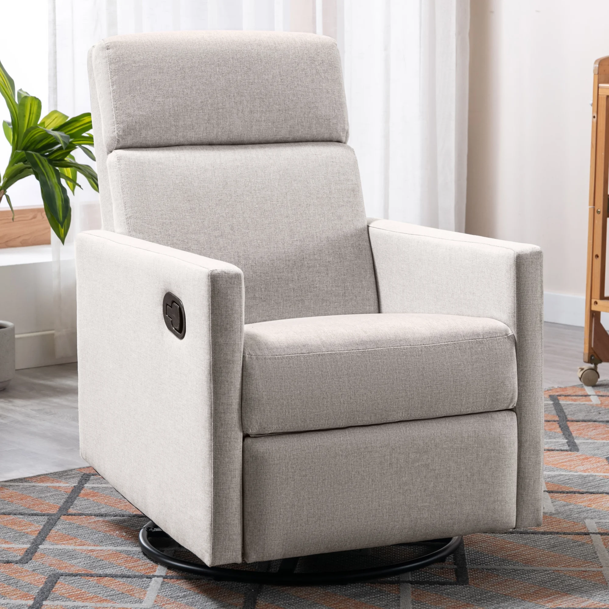 Lumary Modern Upholstered Rocker Nursery Chair Plush Seating Glider Swivel Recliner Chair, Tan