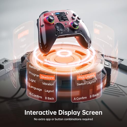 GUSGU G7 Wireless Gaming Controller with Interactive Screen, 1000Hz Polling Rate, Hall Joysticks & Triggers, 4 Programmable Buttons, Compatible with PC, Switch, PS4, iOS, Android, Gray
