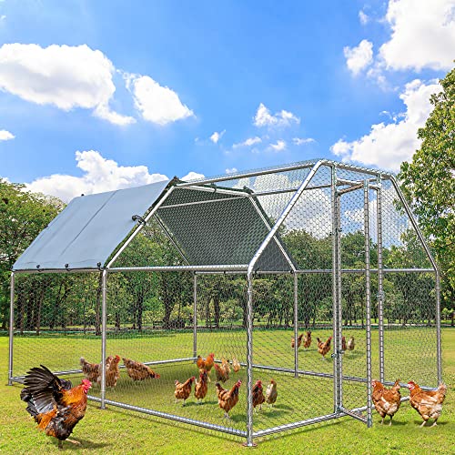 YITAHOME Metal Chicken Coop with Waterproof Cover, 9.84'L x 6.56'W x 6.39'H Spire Shaped Coop with Anti-UV Cover, Chicken Pen Duck House Rabbits Cage for Outdoor Backyard Farm Use