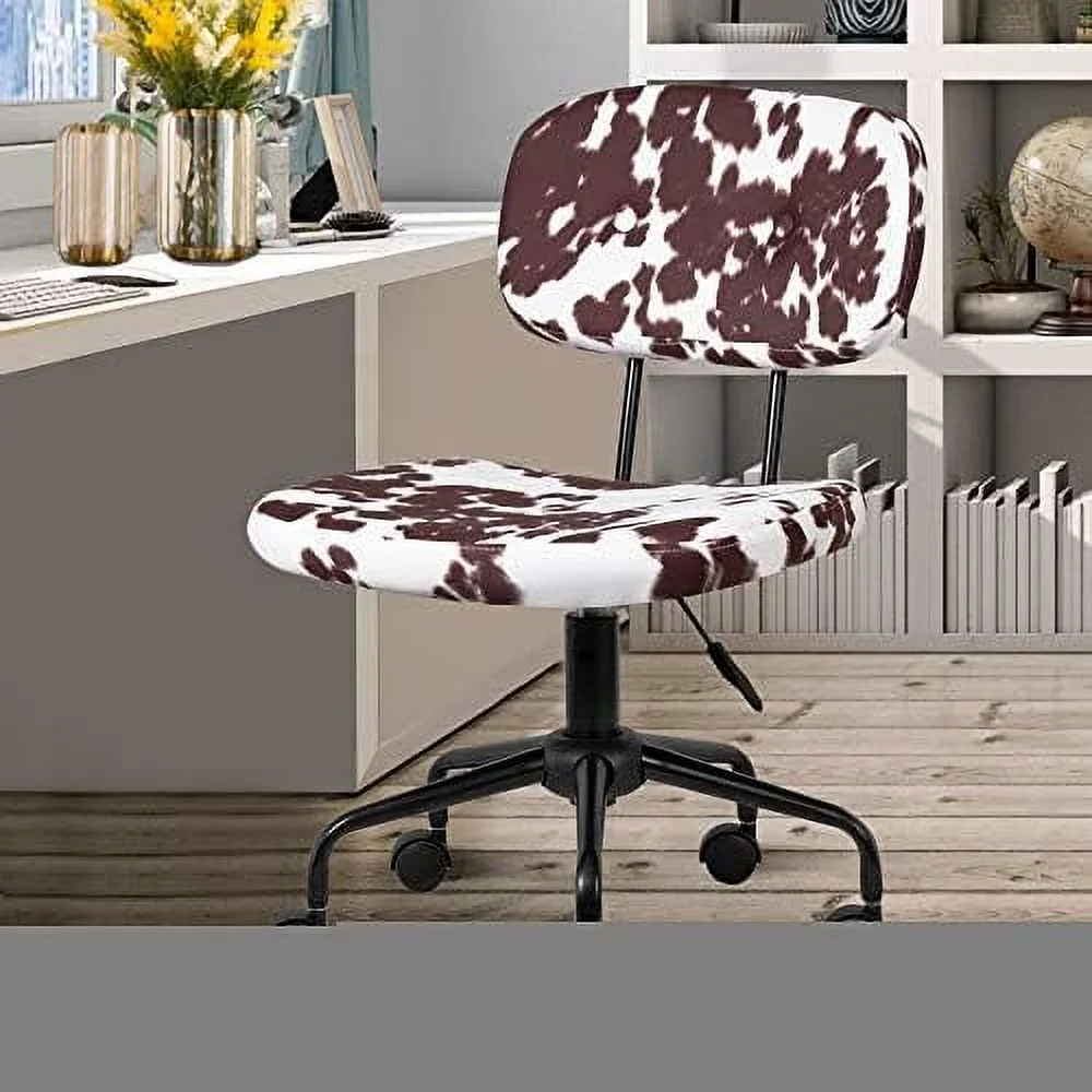 NLIBOOMLife Plush Fabric Cow Office Chair  Cute Animal Print Task Chair  Industrial Retro Looking  Adjustable Height and Swivel Back with Arms