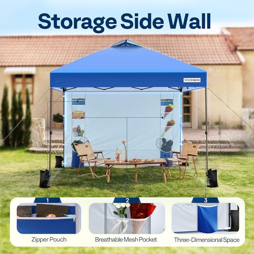 VIVOHOME 10x10ft Pop Up Canopy Tent One Push Setup Outdoor Portable Shelter Tent Heavy Duty with Wheel Carry Bag and 4 Sandbags, White