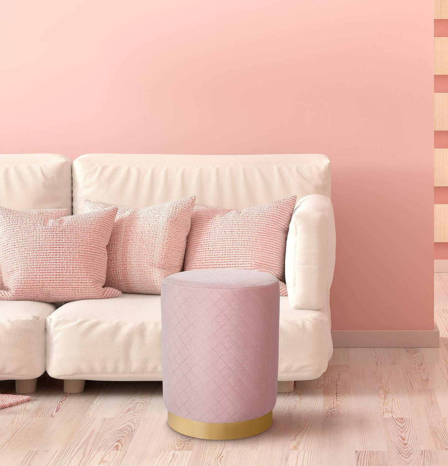 BirdRock Home Round Velvet Ottoman Foot Stool - Pink