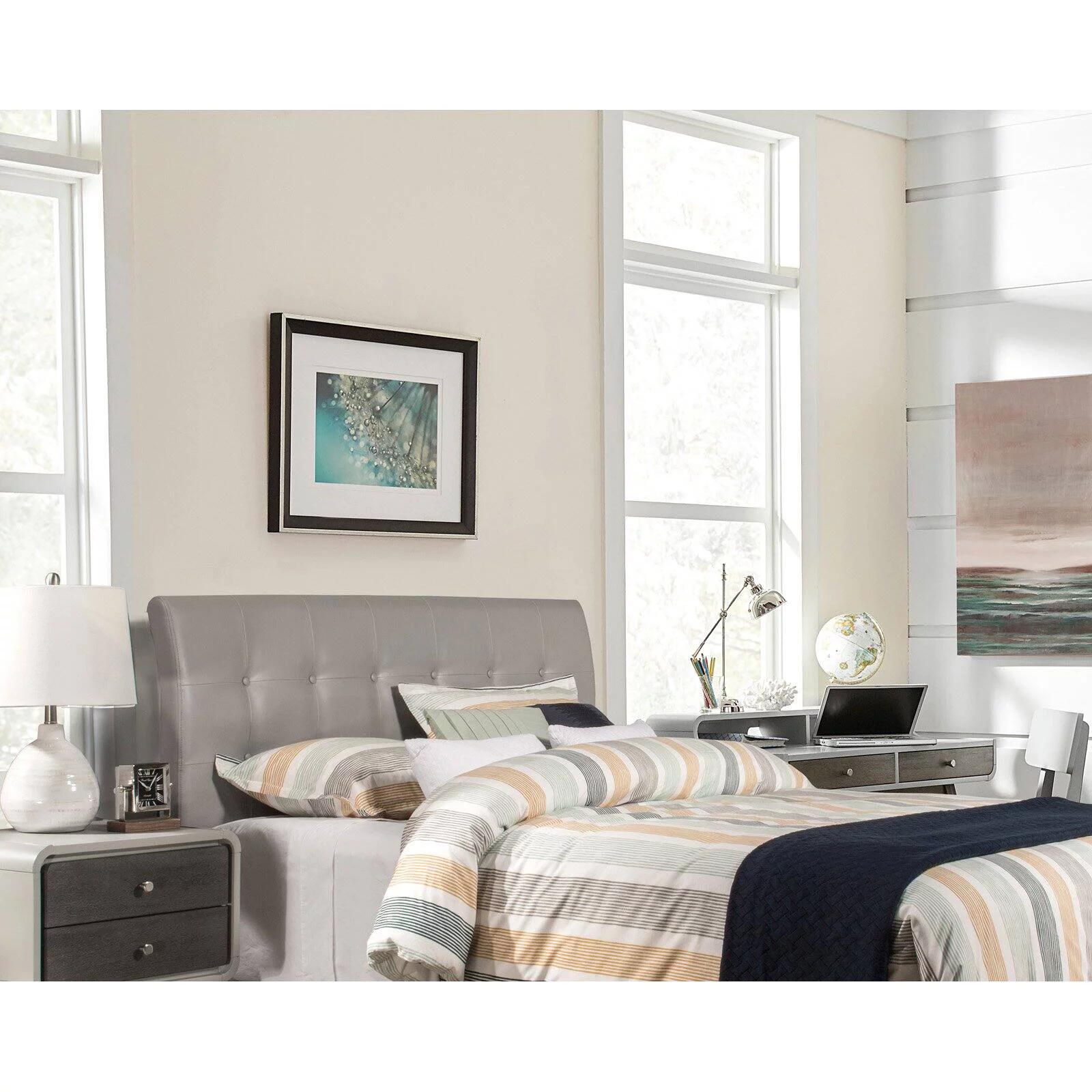 Hillsdale Furniture Lusso Faux Leather Upholstered Queen Headboard, Gray