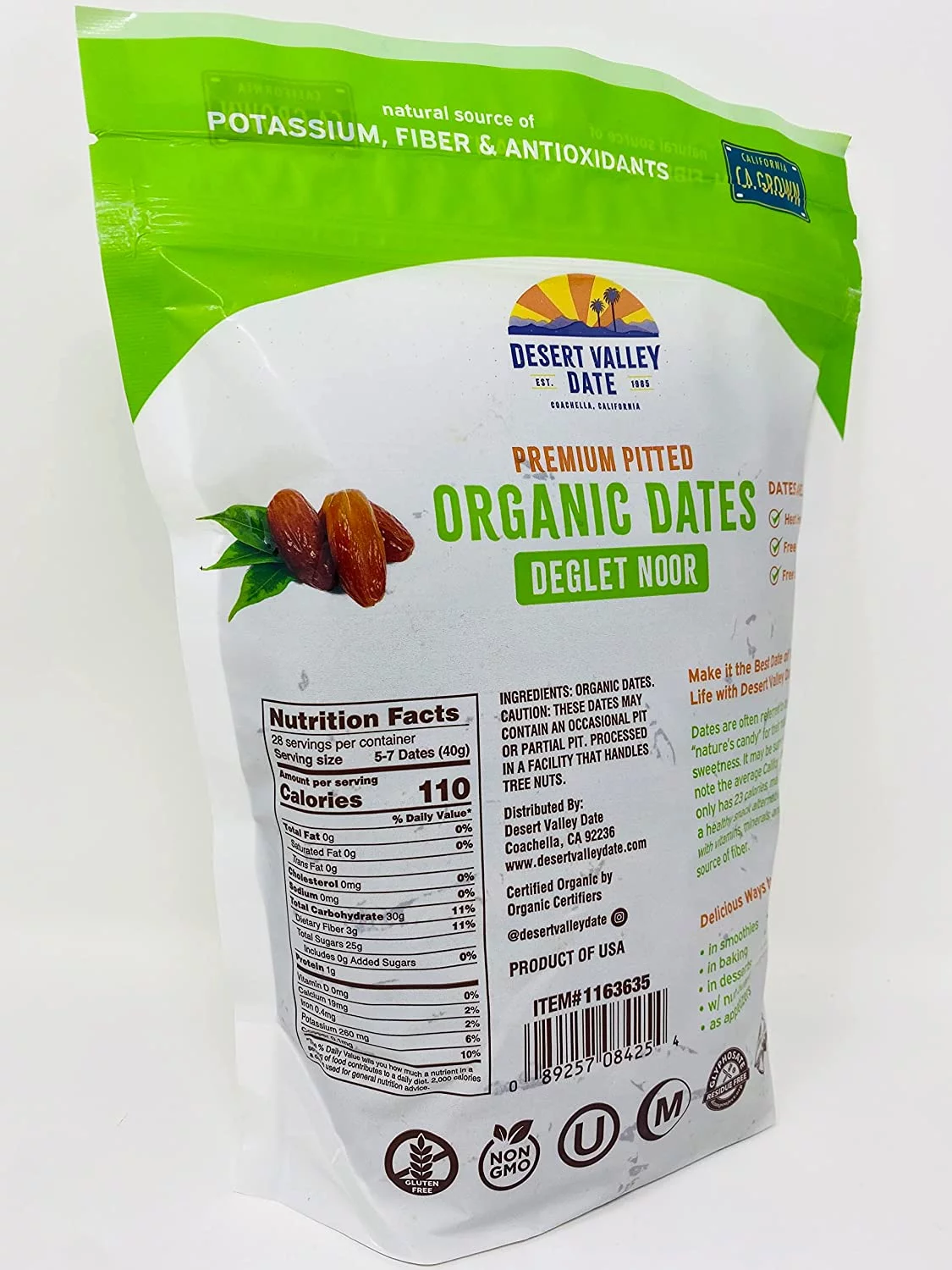 ORGANIC Deglet Noor Pitted Dates Grown in California OU Kosher by Desert Valley Date