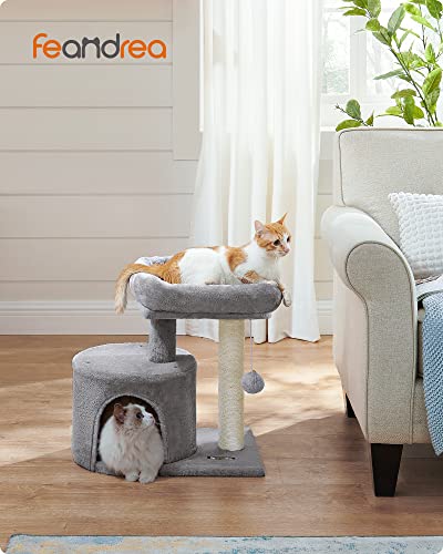 Feandrea Cat Tree Tower with Sisal Scratching Post, Cat Condo with Padded Perch, for Small Spaces, Kittens, Light Gray UPCT50W