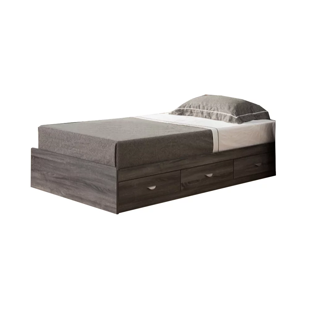 Grained Wooden Frame Twin Size Chest Bed with 3 Drawers Distressed Gray- Saltaro Sherpi