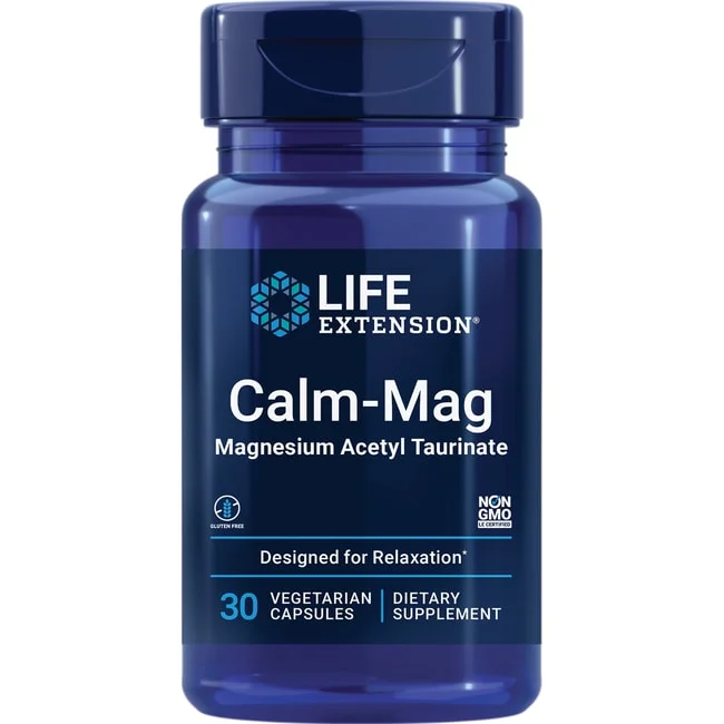 Life Extension Calm-Mag - Bioavailable Form of Magnesium Acetyl Taurinate Supplement for Relaxation and Stress Management - Gluten Free, Non-GMO, Vegetarian - 30 Capsules