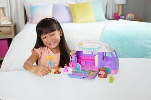 Polly Pocket Doll & Pet Playset, Travel Toy with Camping & Food Accessories, Glamping Camper Van