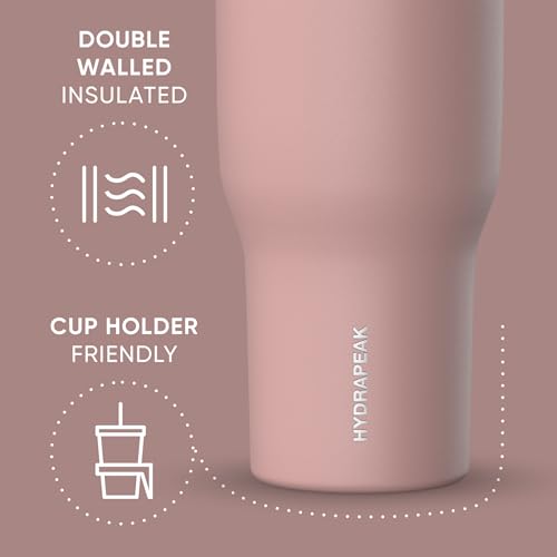 Hydrapeak Nomad 24 oz Tumbler with Handle and Straw Lid, Leakproof, Double Insulated, 24oz Cup Stainless Steel (Blush)