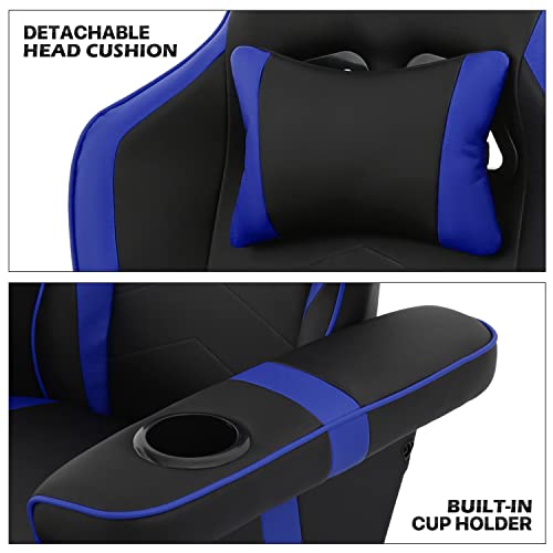 MoNiBloom Video Gaming Chair Racing Style Single Living Room Sofa Recliner with Detachable Headrest, Ergonomic Comfy Home Theater Seating Game Lounge Chair w/Retractable Footrest and Cup Holder, Grey