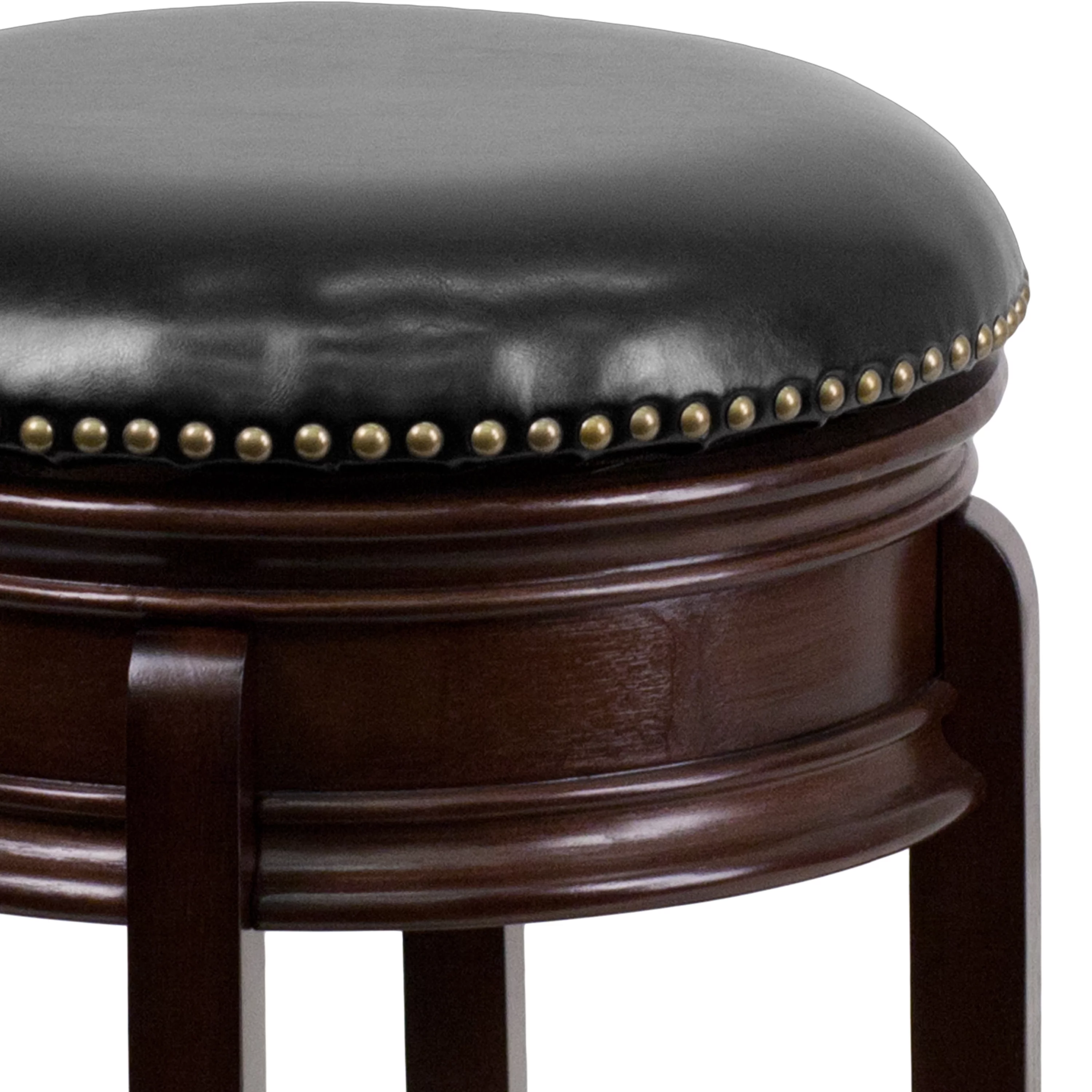 Flash Furniture Carol 24'' High Backless Cappuccino Wood Counter Height Stool with Carved Apron and Black LeatherSoft Swivel Seat