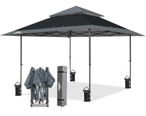EAGLE PEAK 13x13 Straight Leg Pop Up Canopy Tent Instant Outdoor Canopy Easy Single Person Set up Folding Shelter w/Auto Extending Eaves 169 Square Feet of Shade (Gray)
