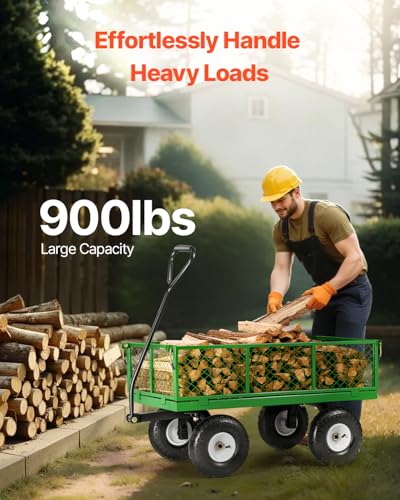 VEVOR 900 Lbs Heavy Duty Steel Garden Cart, Garden Wagon Cart on Wheels, Outdoor Metal Yard Utility Wagon Carts with 10