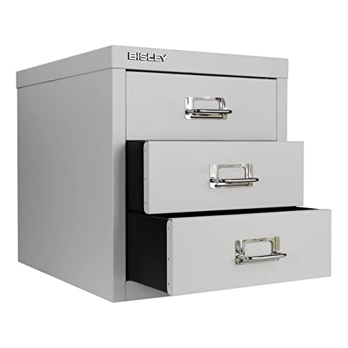Bisley 10-Drawer Steel MultiDrawer Cabinet - Black, Chrome Pull Handles with Label Holders, Powder-Coated Steel, Removable Drawers, Fits Under Most Desks, Labels Included