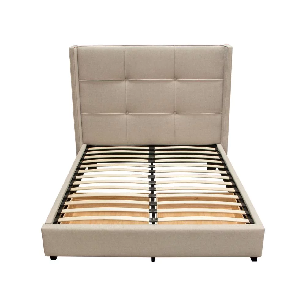 Diamond Sofa  Beverly Eastern King Size Bed with Integrated Footboard Storage Unit & Accent Wings, Sand Fabric