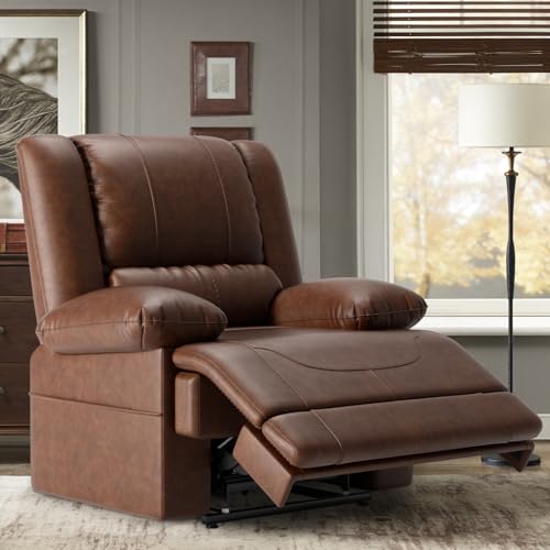 Large Dual Motor Power Lift Recliner Chair with Massage and Heat for Elderly People, Infinite Position,USB Ports and Remote Control,Breathable Leather (Red Brown)