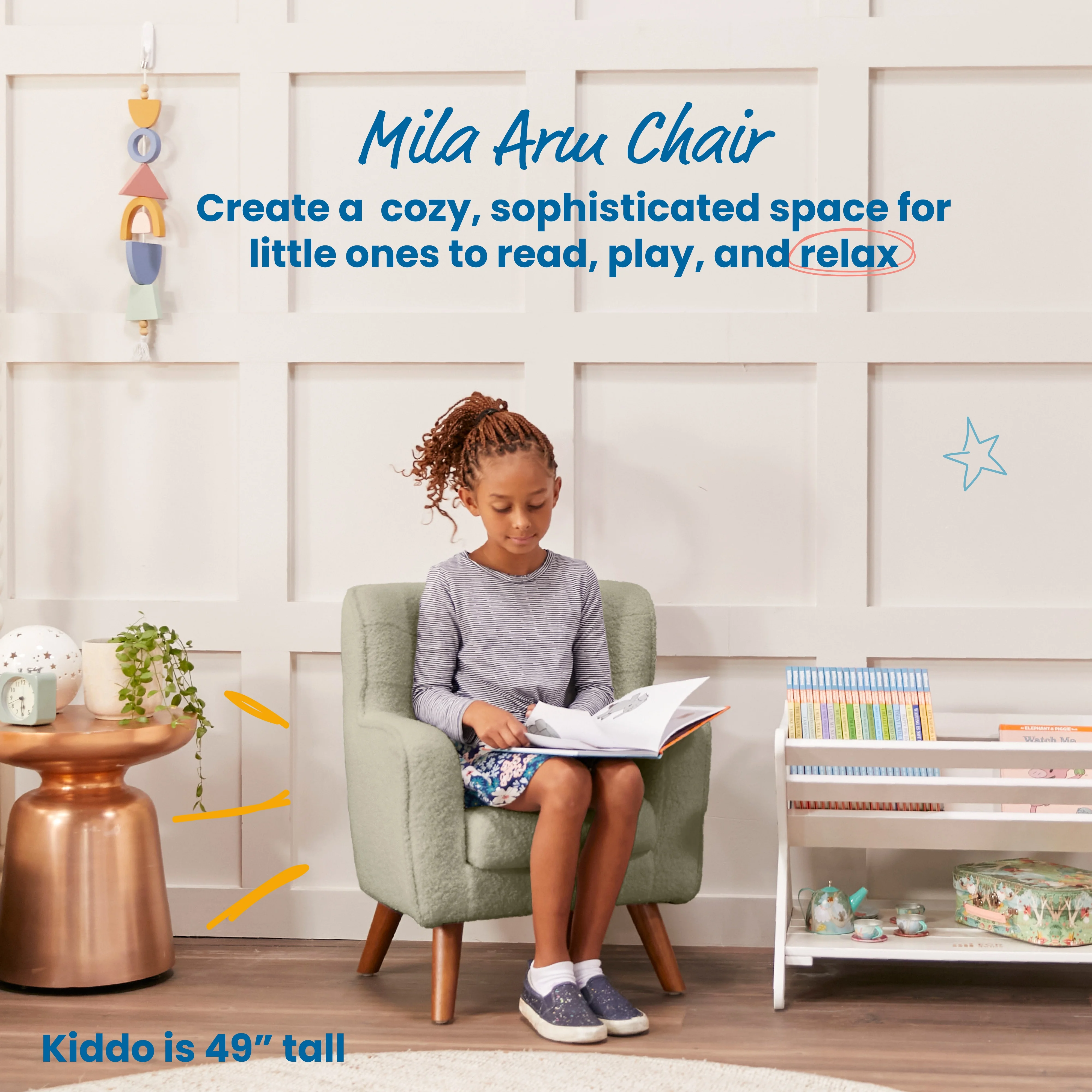 ECR4Kids Mila Arm Chair, Kids Furniture, Dark Sage