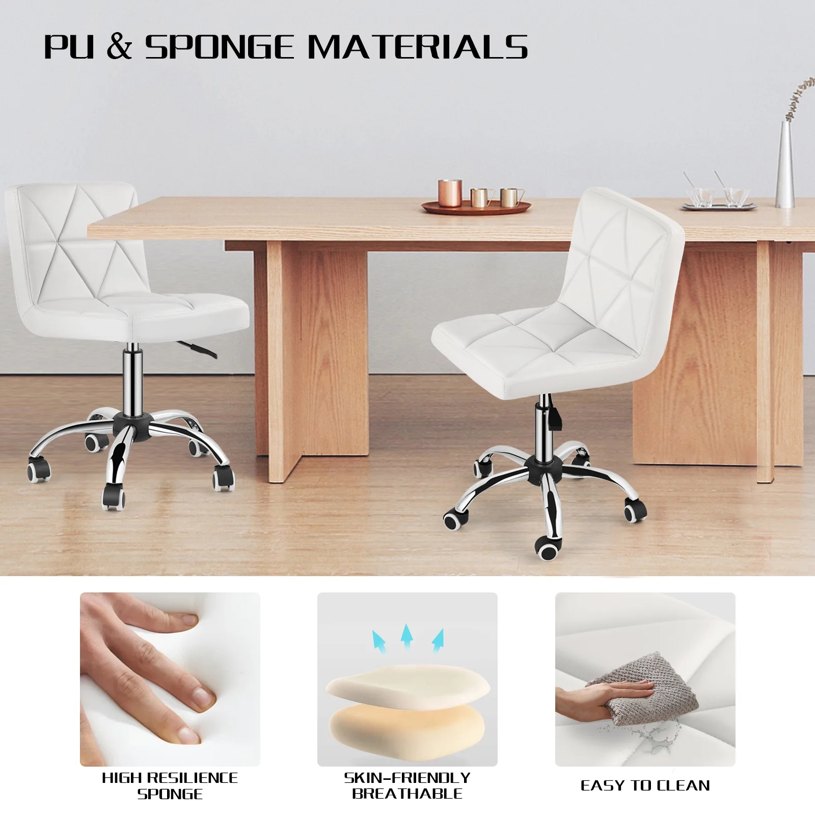 COSVALVE Armless Desk Chair Low Back Swivel Barber Chair Office Task Computer (White)