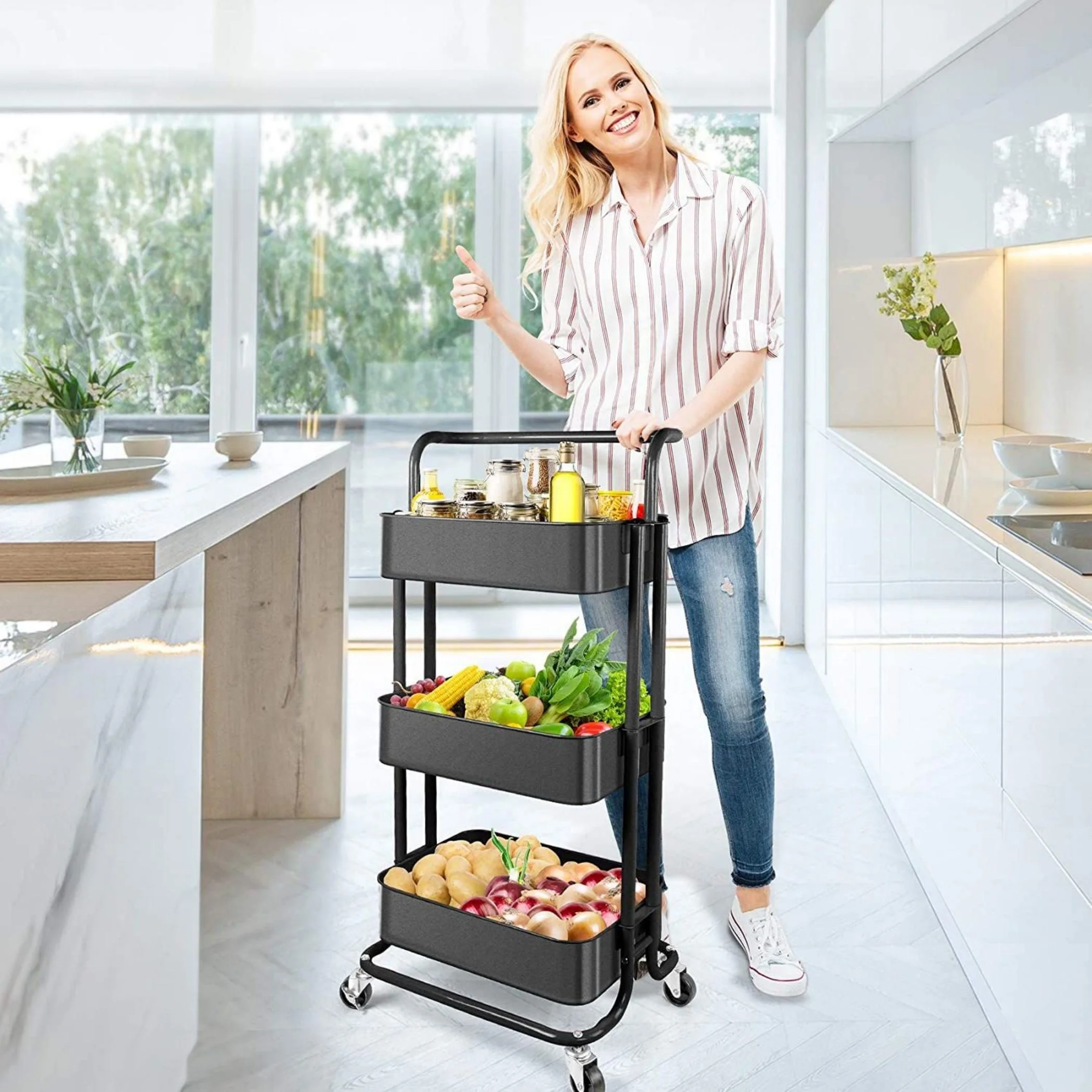 Versatile 3-Tier Rolling Trolley - Maximize Storage & Mobility