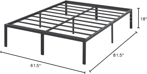 Olee Sleep 18 Inch Heavy Duty Steel Slat Anti-Slip Support, Easy Assembly Platform Bed Frame, Noise Free Steel Mattress Foundation, Maximum Storage, No Box Spring Needed, Black, Full Size