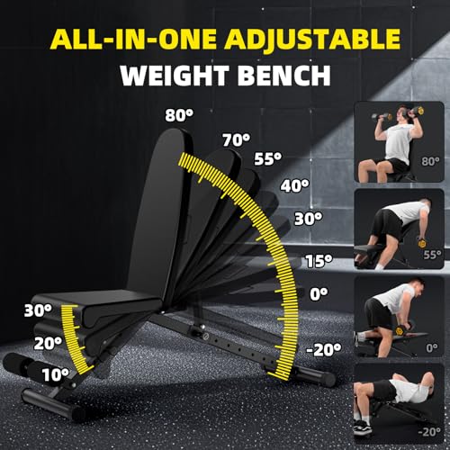 Weight Bench, 900LBS Adjustable Strength Training Bench for Full Body Workout With Fast Folding, for Home Gym