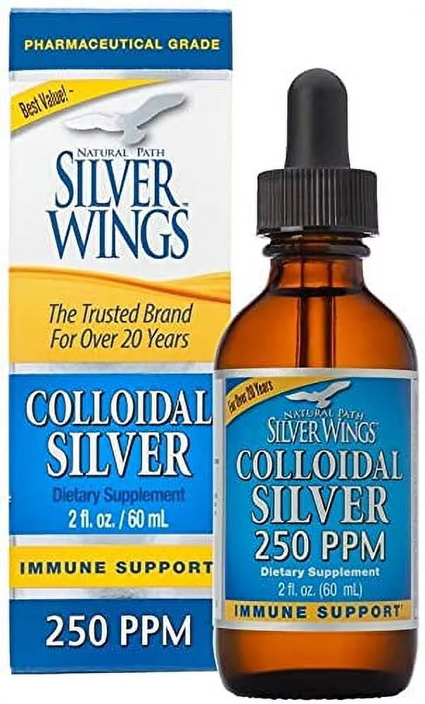 Natural Path Silver Wings Colloidal Silver Bottle 250PPM 8Oz +Dropper 250PPM 2Oz