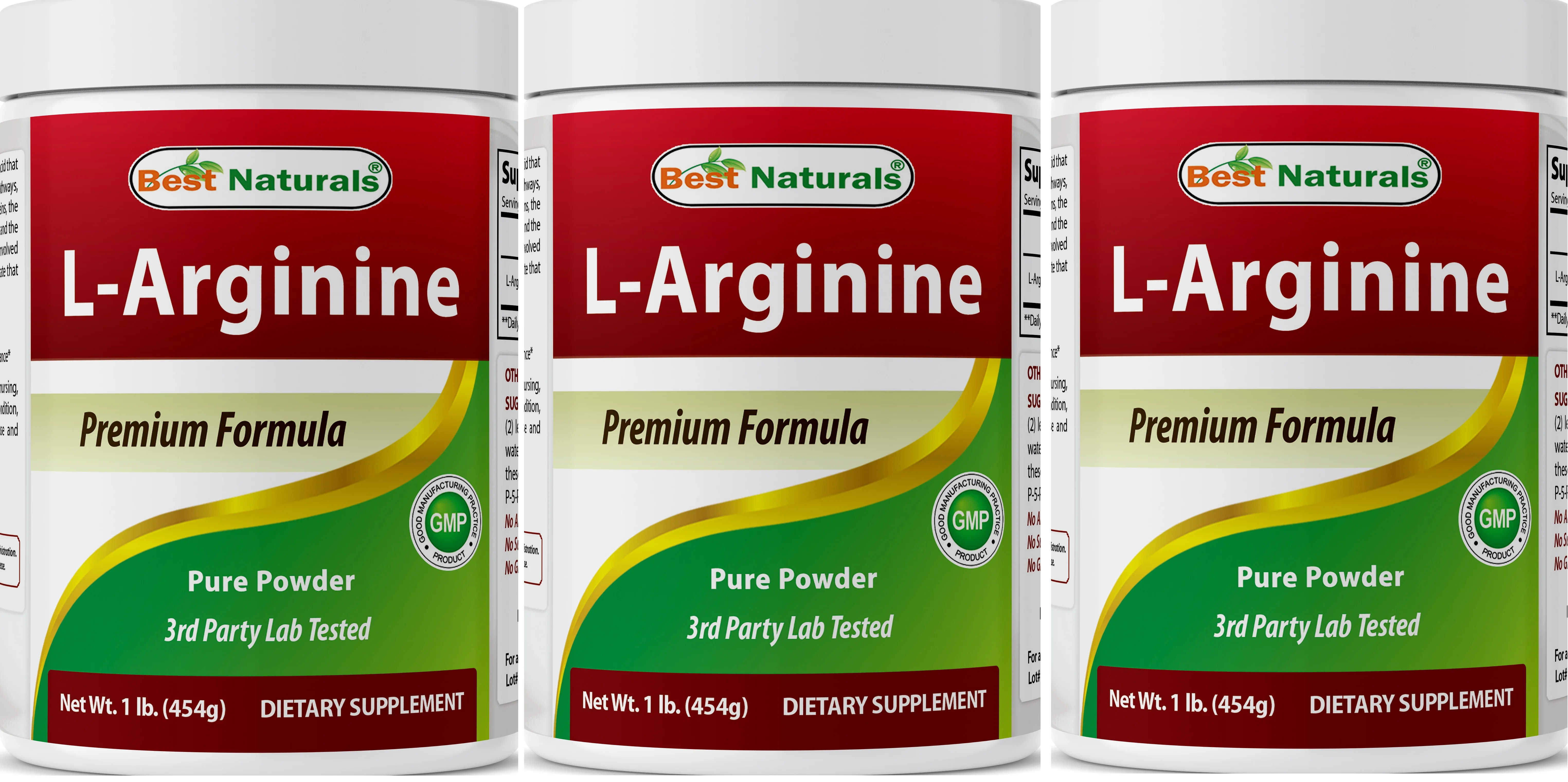 3 Pack Best Naturals L-Arginine 1 LB Powder (Pharmaceutical Grade) | Best Amino Acid Arginine Supplements for Women & Man - Promotes Circulation and Supports Cardiovascular Health