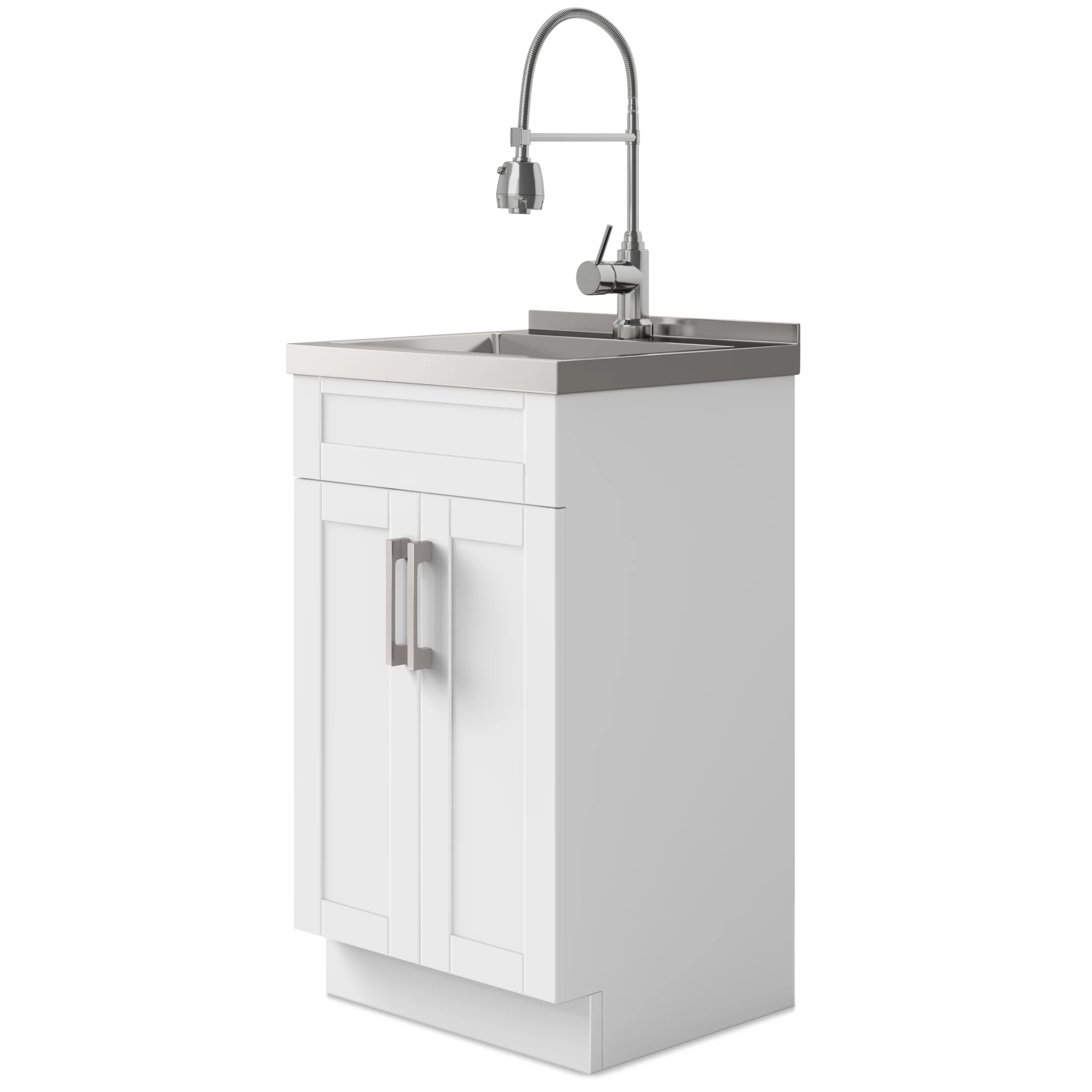 Simpli Home Hennessy Transitional 20 inch Deluxe Laundry Cabinet with Faucet and Stainless Steel Sink in White