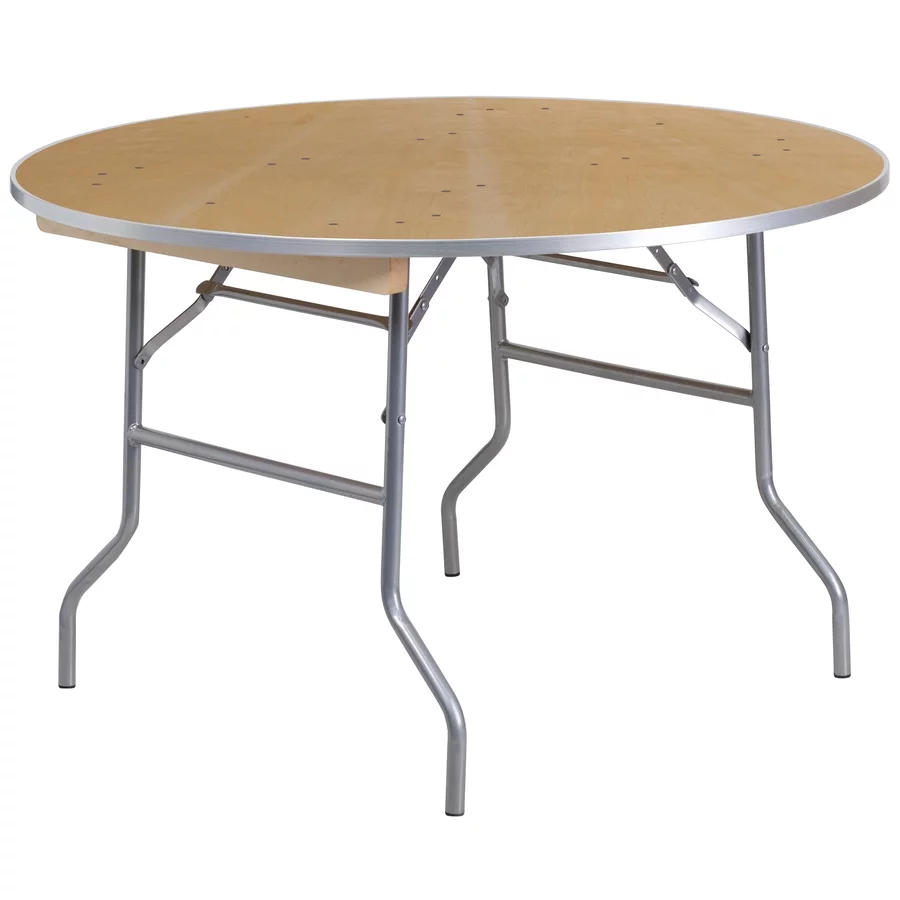 Emma + Oliver 4-Foot Round HEAVY DUTY Birchwood Folding Banquet Table with METAL Edges