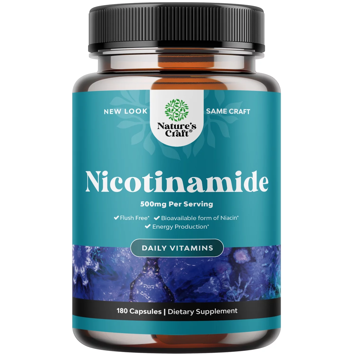 Vitamin B3 Nicotinamide 500mg Capsules - Mitochondrial Energy and Anti Aging Skin Supplement - AKA Vitamin B3 Niacin 500mg Flush Free and Niacinamide 500mg - Flush Free Niacin Supplement - 180 Count