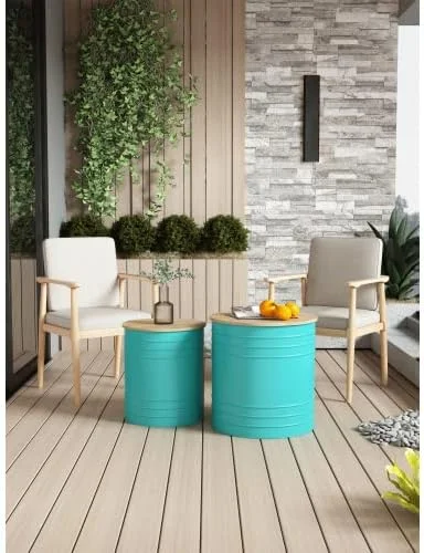 xrboomlife Coffee Table  Metal Stools Ottoman Nightstand Cocktail Table End Tables  Side Table with Wood Top  Distressed Extra Seat Farmhouse Rustic Accent Table for Bedroom Patio Living