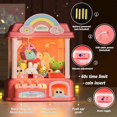 Claw Machine for Kids,Unicorns Toys for Girls Age 4 5 6 7 8 9 10+, Electronic Arcade Game Machine with Music, Pink Mini Vending Machine