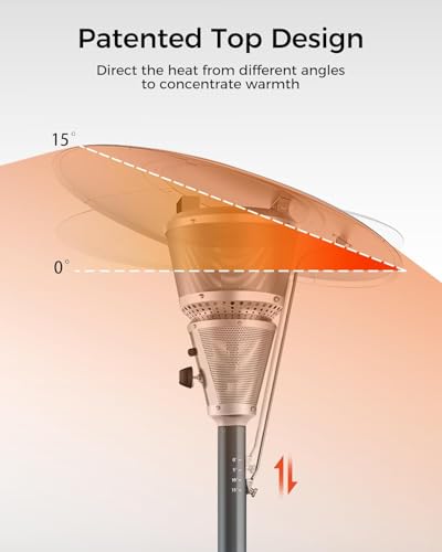 50,000 BTU Patio Heater for Outdoor Use With Adjustable Heat Focusing Top, Propane Patio Heater with Wheels, Stainless Steel Burner for Porch Garden Commercial Residential, Dark Brown