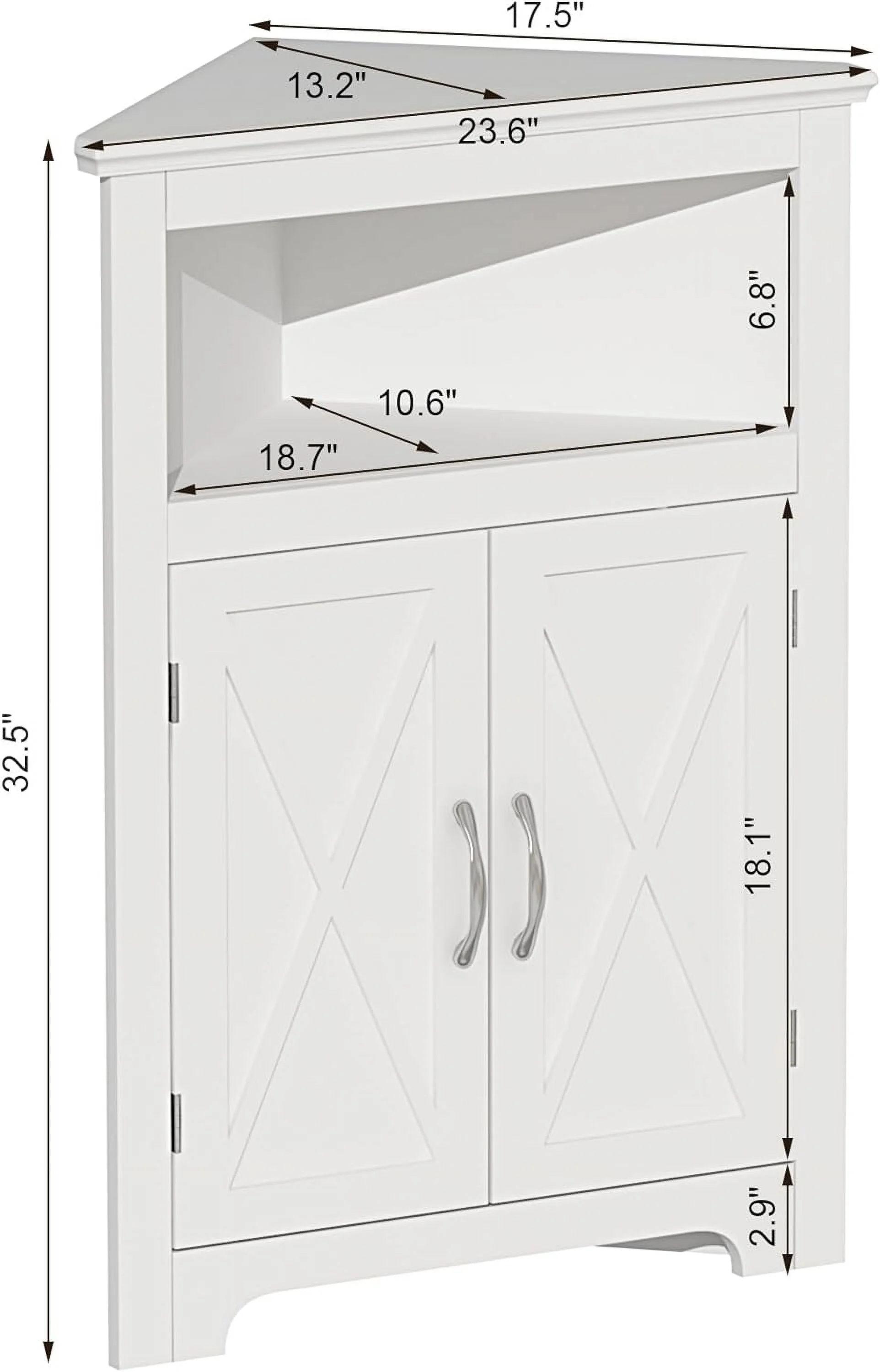 YINCHEN Corner Storage Cabinet, Small Corner Cabinet with Barn Door Design and Adjustable Shelf, Home Space Saver for Living Room, Bathroom, Kitchen, Bedroom, White