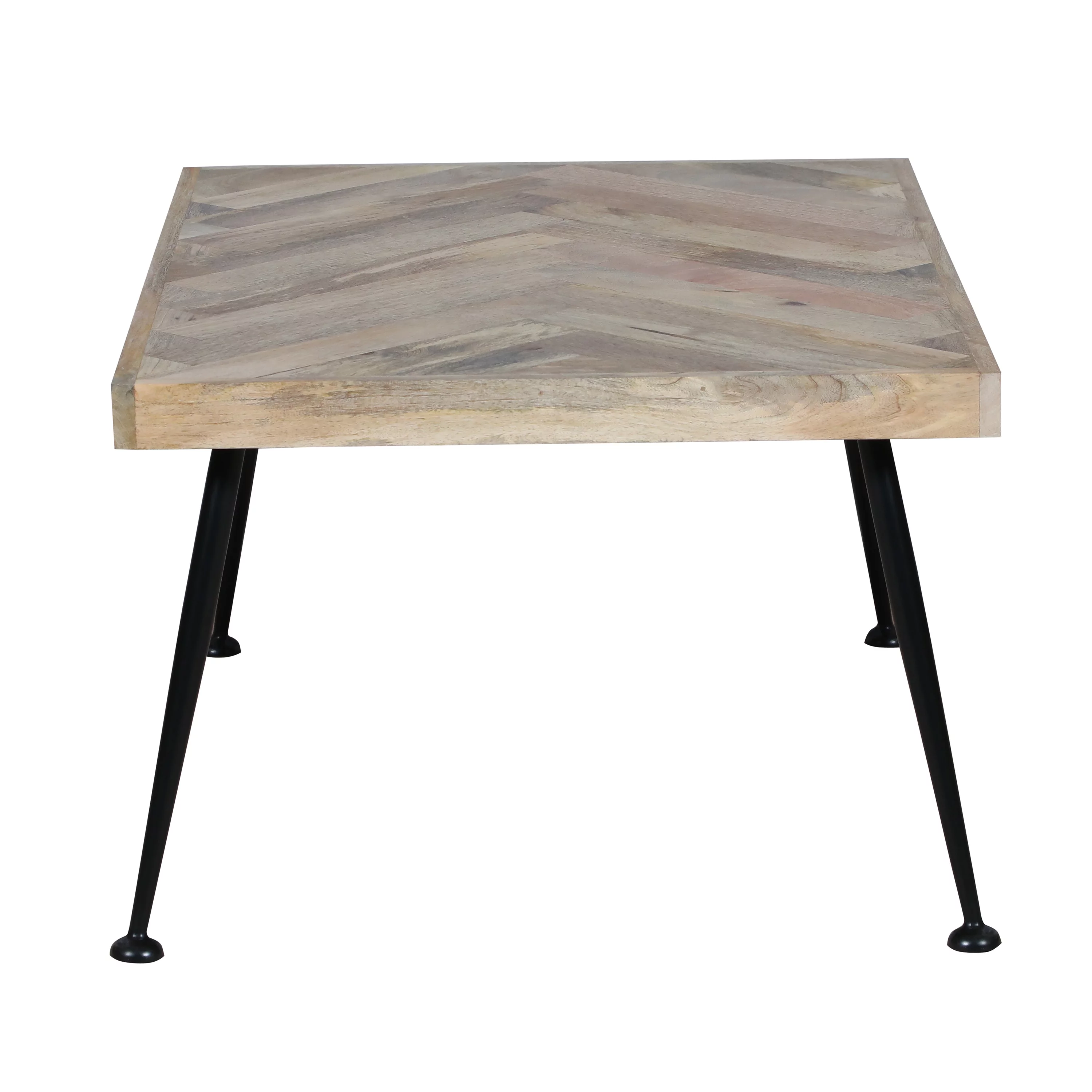 LANTRO JS 36 Inch Rectangular Mango Wood Coffee Table, Herringbone Design, Iron Legs, Brown, Black