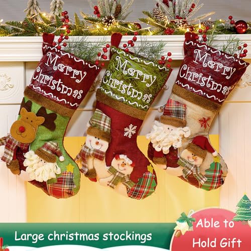 JIDIWINQI'E Set of 3 Personalized Christmas Stockings with Name Tags 18