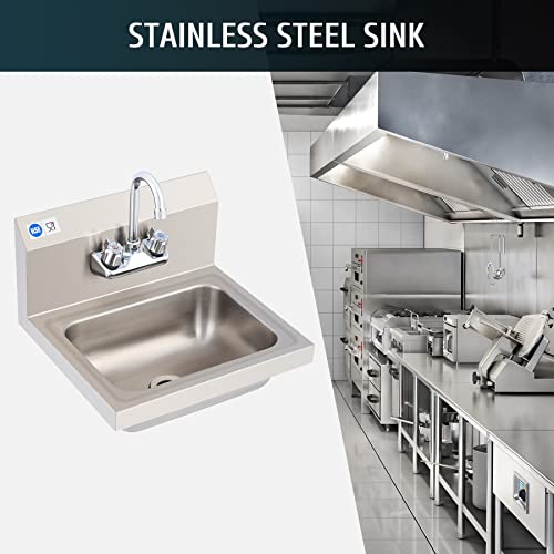 WILPREP Commercial Stainless Steel Sink for Hand Washing, NSF Commercial Utility Sink with Faucet and Side Splash, Wall Mount Kitchen for Restaurant Bar RV Bathroom Laundry Room (17 x 15 Inches)