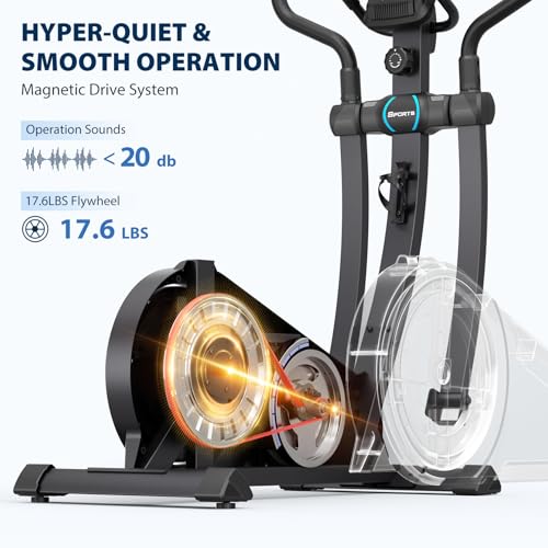 Dripex Elliptical Exercise Machine, Hyper-Quiet Magnetic Elliptical Machine for Home, Elliptical Training Machines with 16 Levels Resistance, 8KG Flywheel, Pulse Sensor, 15.3IN Stride