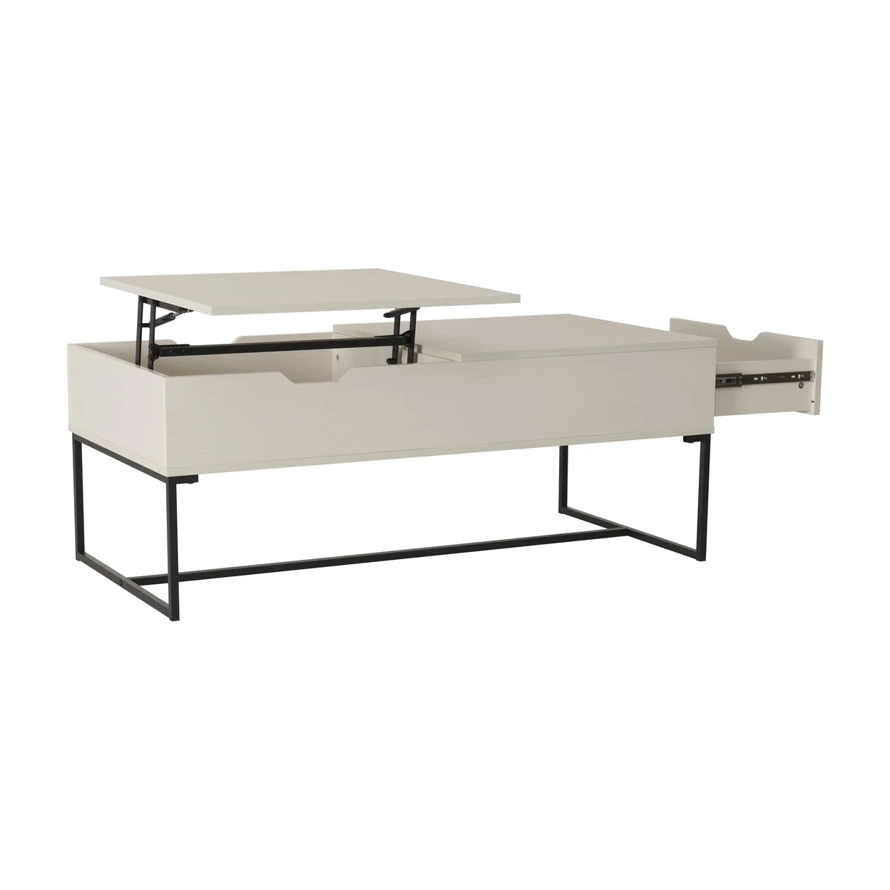 Hayden White Distressed Engineered Wood Grain Finish Half Lift Top Coffee Table