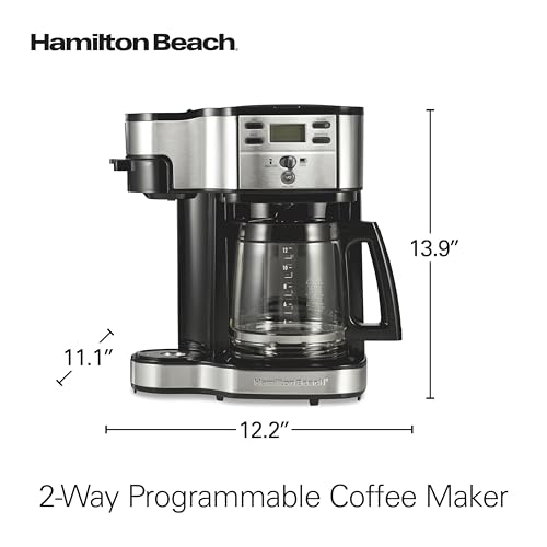 Hamilton Beach 49933 2-Way 12 Cup Programmable Drip Coffee Maker & Single Serve Machine, Glass Carafe, Auto Pause and Pour, White