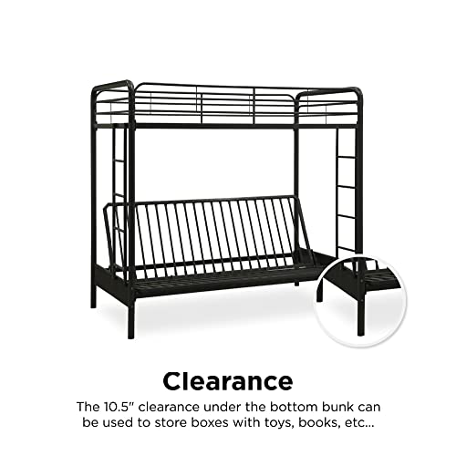 DHP Twin-Over-Futon Convertible Couch and Bed with Metal Frame, Ladder and Guardrails - Black