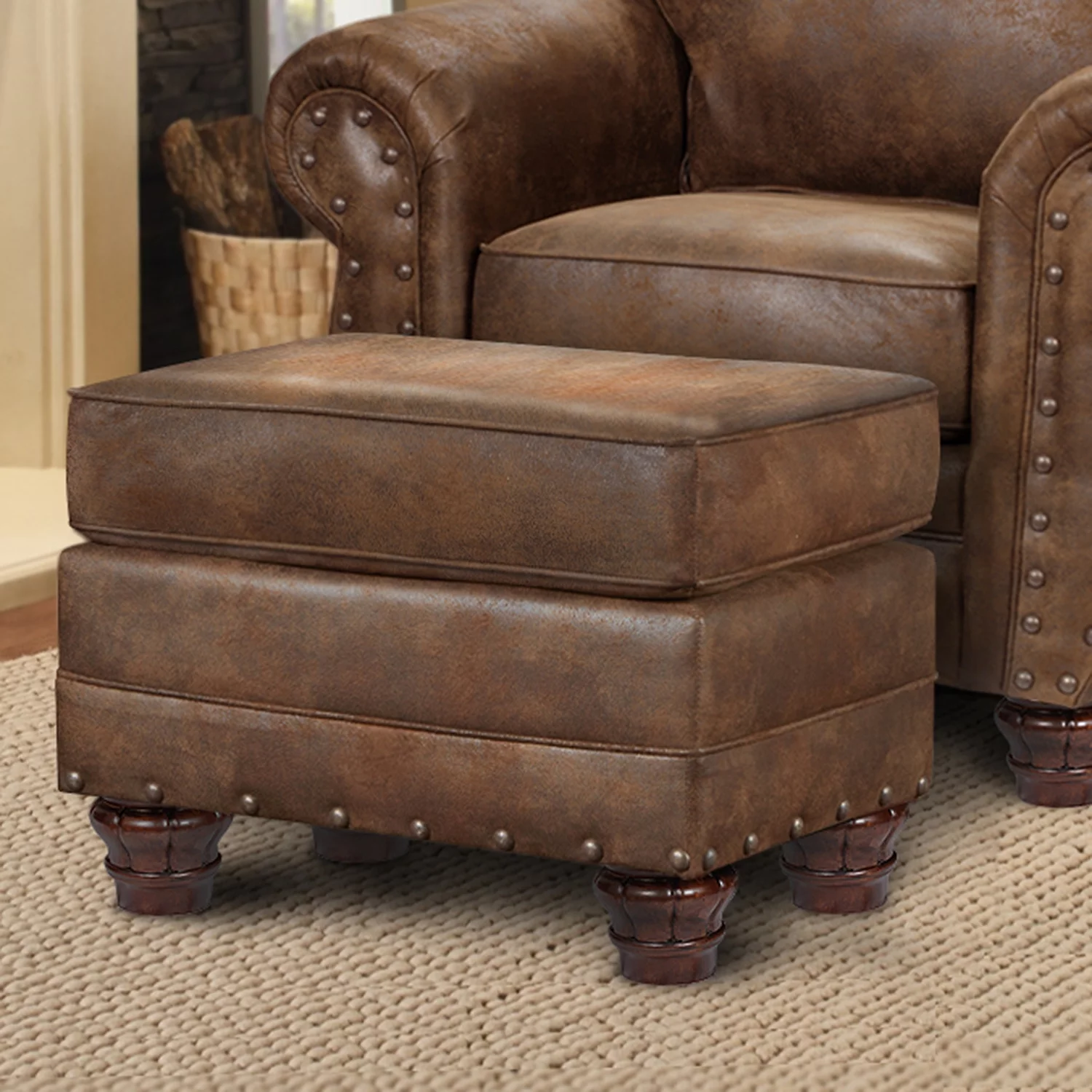 American Furniture Classics Model Number 9900-90 Sedona Ottoman with Nail Head Accents