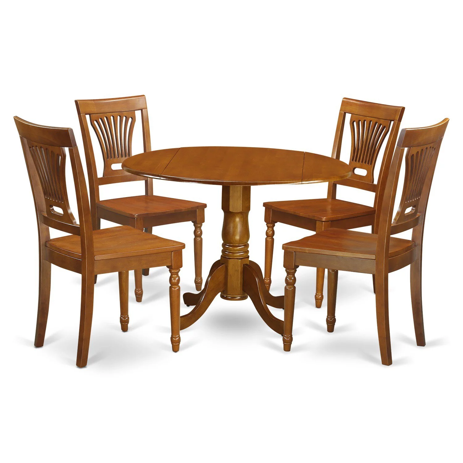 East West Furniture Saddle Brown Round Table Plus 4 Dinette Chairs 5-Piece Dining Set