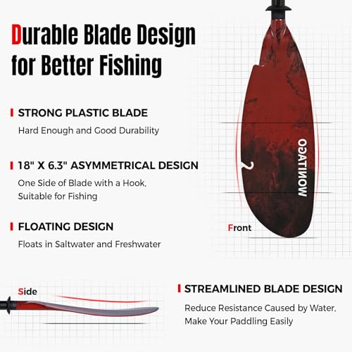 Angler Kayak Paddles Carbon Fiber Shaft and Plastic Blade, Floating Adjustable Fihsing Kayak Oars with Paddle Leash, 230-250cm/90-98 inch