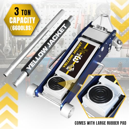 YELLOW JACKET 2.5 Ton Trolley Jack with Carrying Case Hydraulic Low Profile Floor Jack for Cars Lift with Single Piston Lift Pump, 5500 lb Capacity…