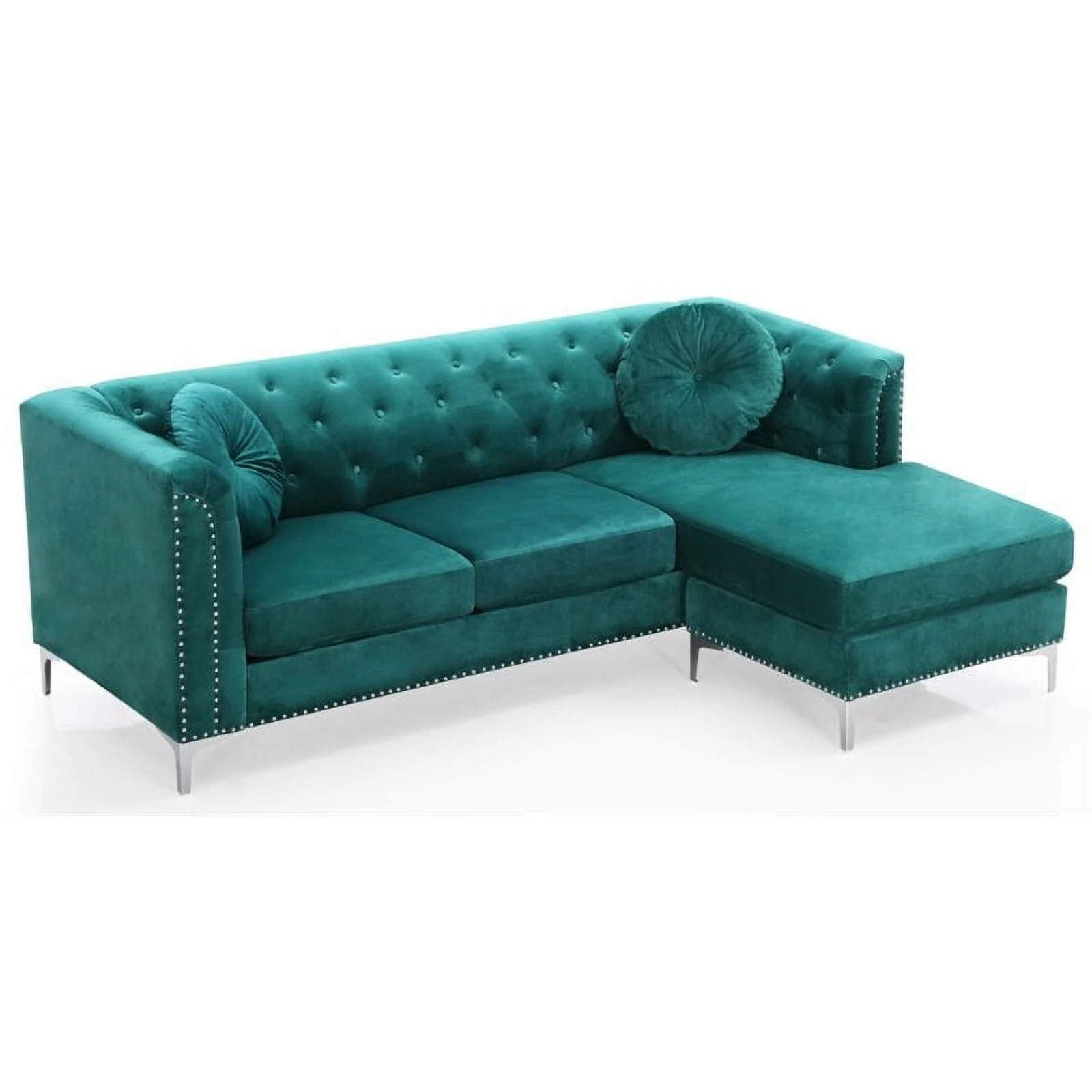 Home Square 2-Piece Set with Velvet Sofa Chaise and Loveseat in Green