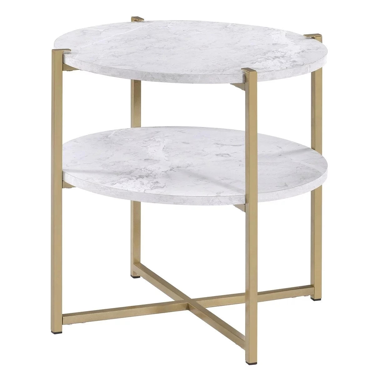 Fox Hill Trading Millenial Round Wood and Metal End Table in Gold